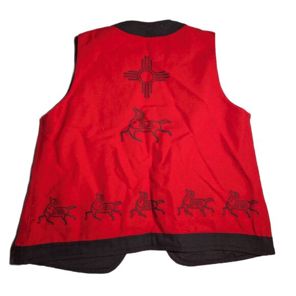Vtg 1990s Venus Imports Red Black Primitive Tribal Cotton Open Vest and Bag Sz S - Picture 2 of 5